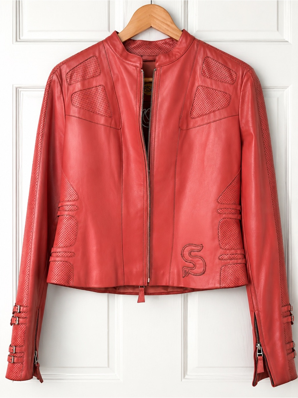 BSB Genuine Leather Pink Moto Biker Jacket | Perforated | Size L
